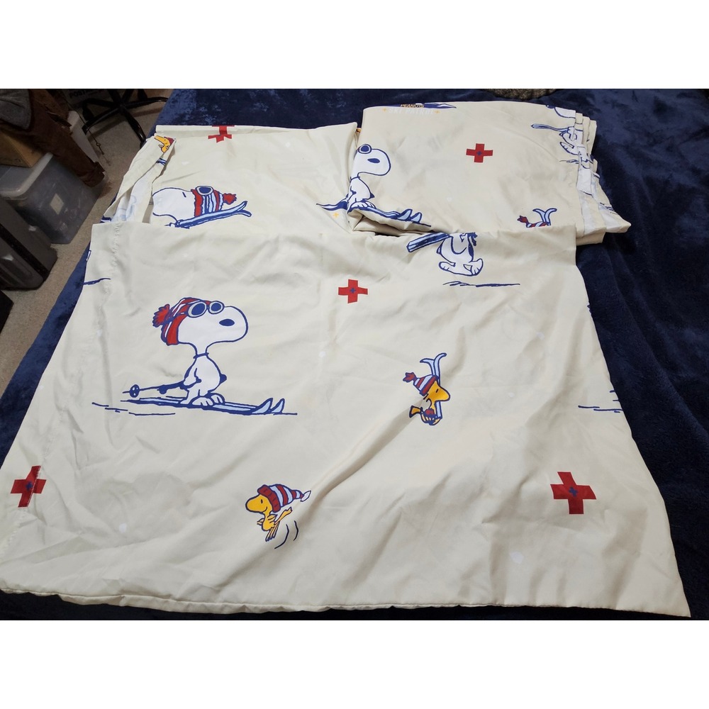 Peanuts Snoopy Woodstock Skiing Twin Sheet Set Franco Manufacturing White Red